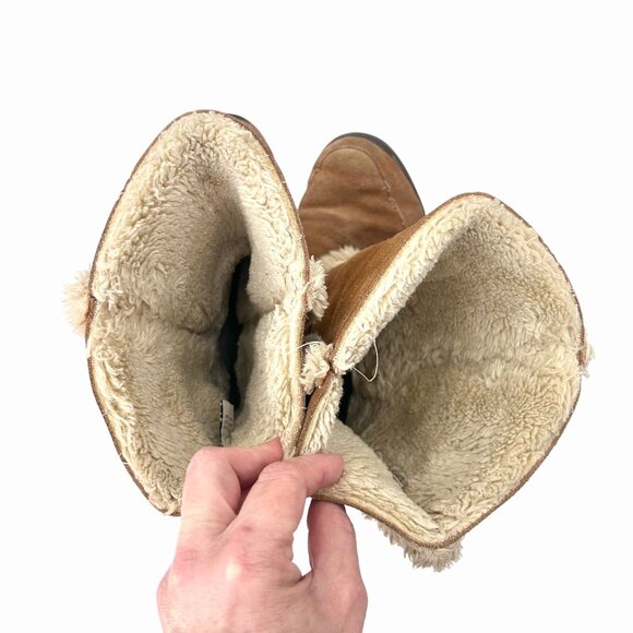 UGG AUSTRALIA NIGHTFALL 5325 BROWN SUEDE SHEARLING MID CALF BOOTS - W10 - Picture 5 of 10